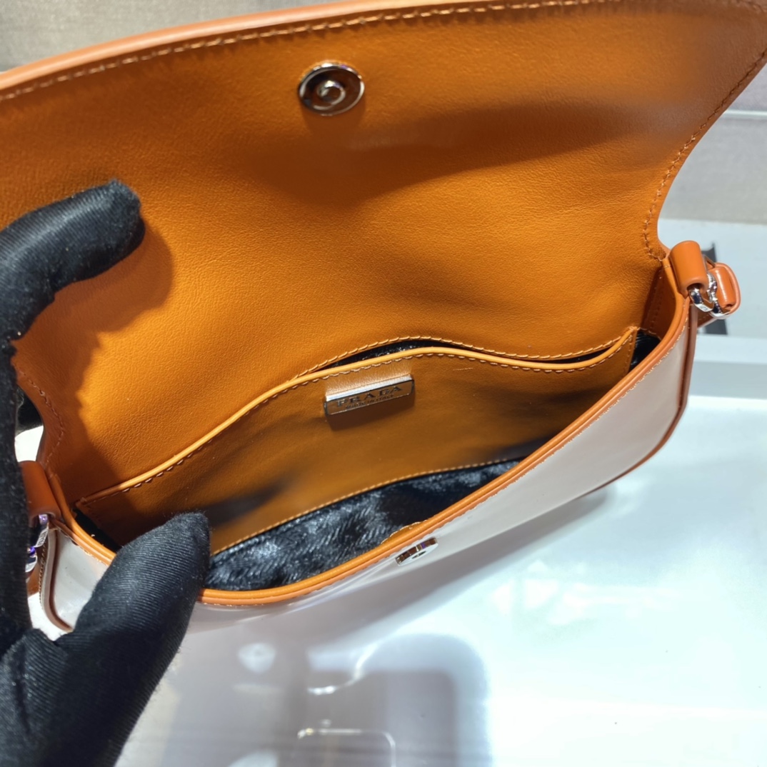 Prada Cleo Brushed Leather Shoulder Bag With Flap Orange 1BD311